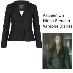 All Saints Louvre Black Tweed Ruched Blazer Jacket, ASO Vampire Diaries, Size 12